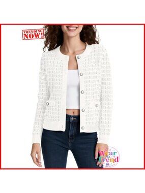 Cropped Knit Cardigan Sweater Button Down Long Sleeve